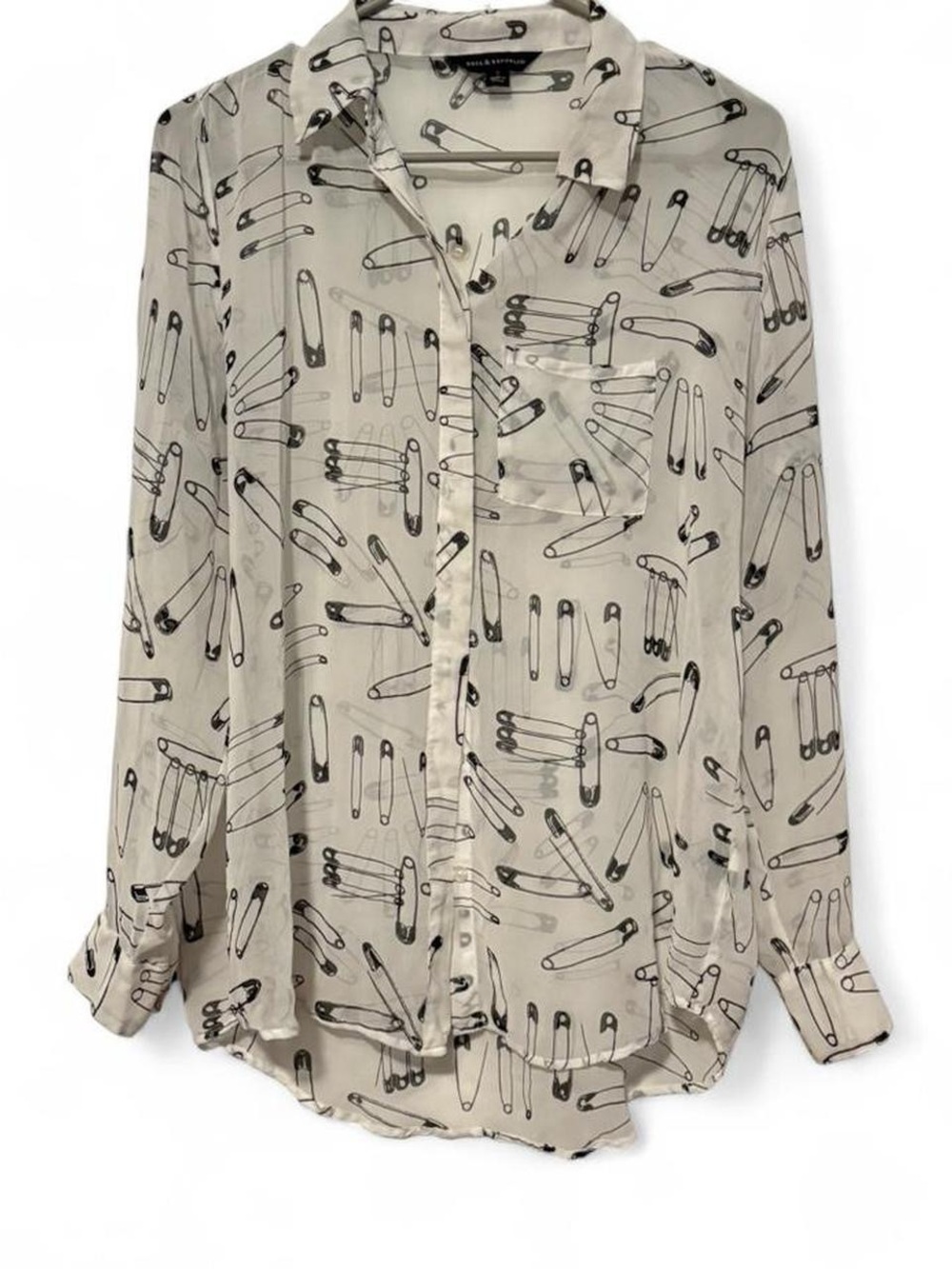 Rock & Republic Cream Blouse with‎ Black Safety Pin Print